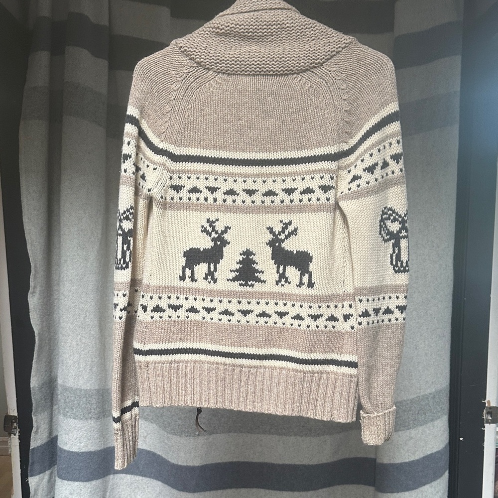 TNA Beige and Black Reindeer Cardigan 100 % lambs wool
